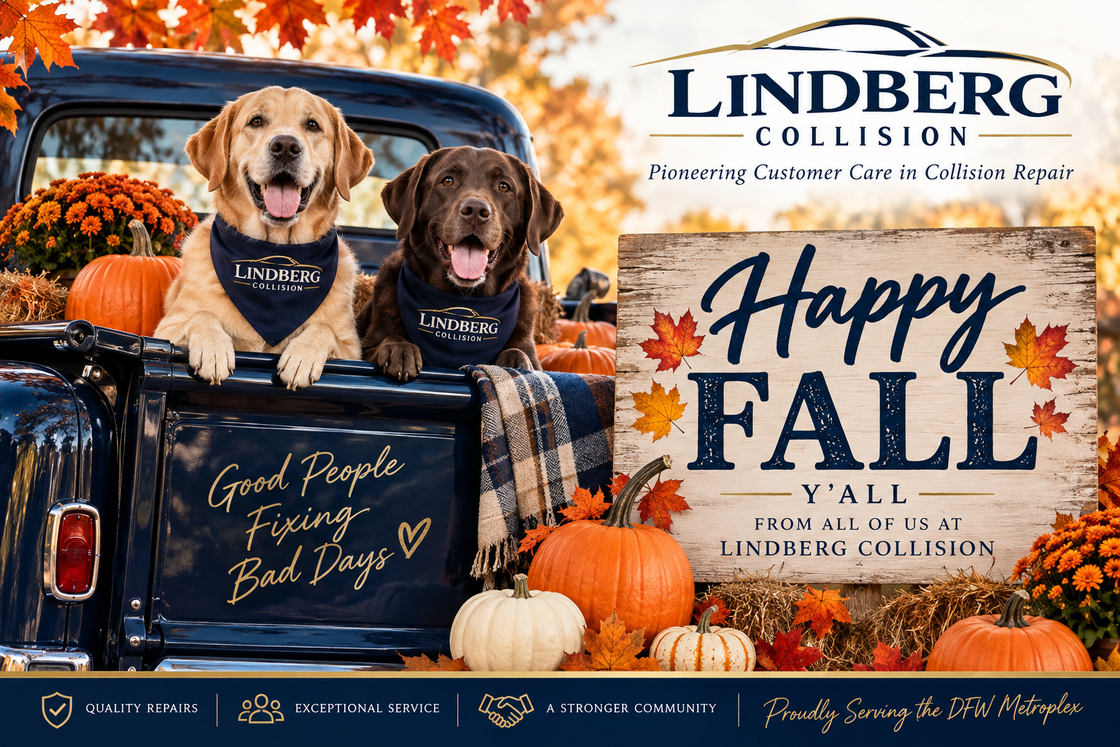 Lindberg Collision 20th anniversary ad with gold “20 years of excellence” text and DFW service message