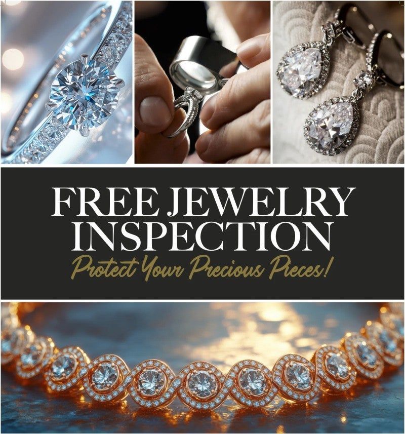 Jewelry ad with diamond rings and bracelet, featuring “Free Jewelry Inspection” text.