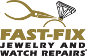 FAST-FIX Jewelry and Watch Repairs logo in black and gold with a diamond icon