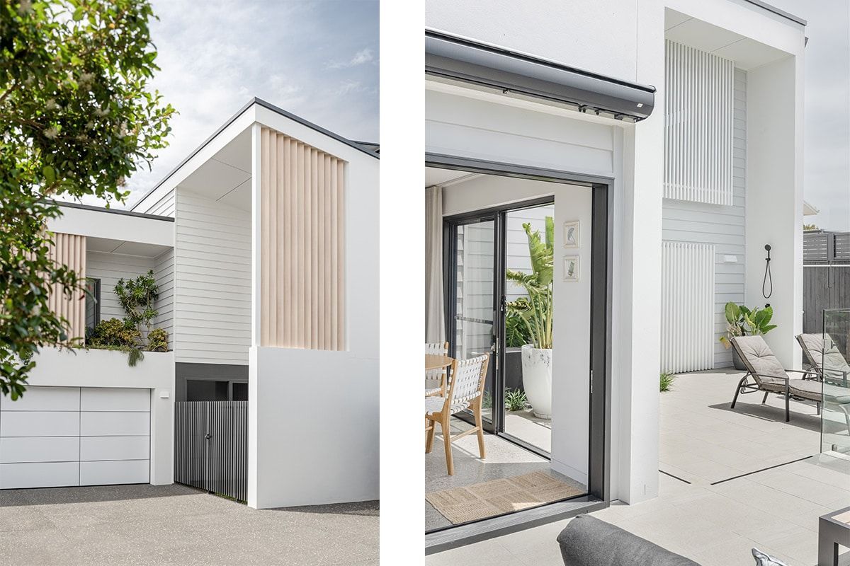 Two Pictures Of A White House With A Sliding Glass Door — QBC Constructions In Werri Beach, NSW