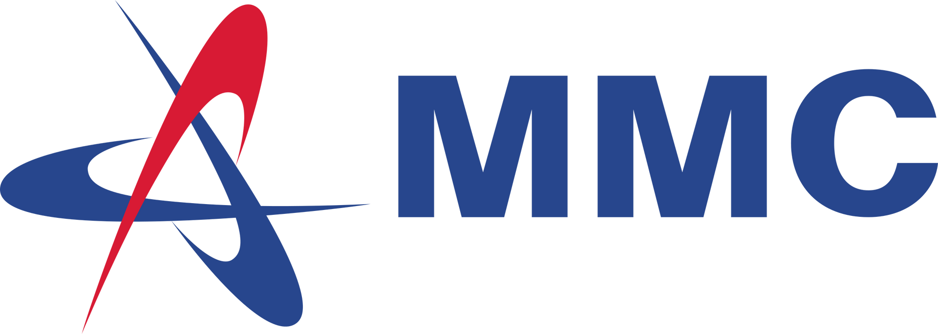 MMC logo with blue letters and a red-and-blue abstract swoosh symbol