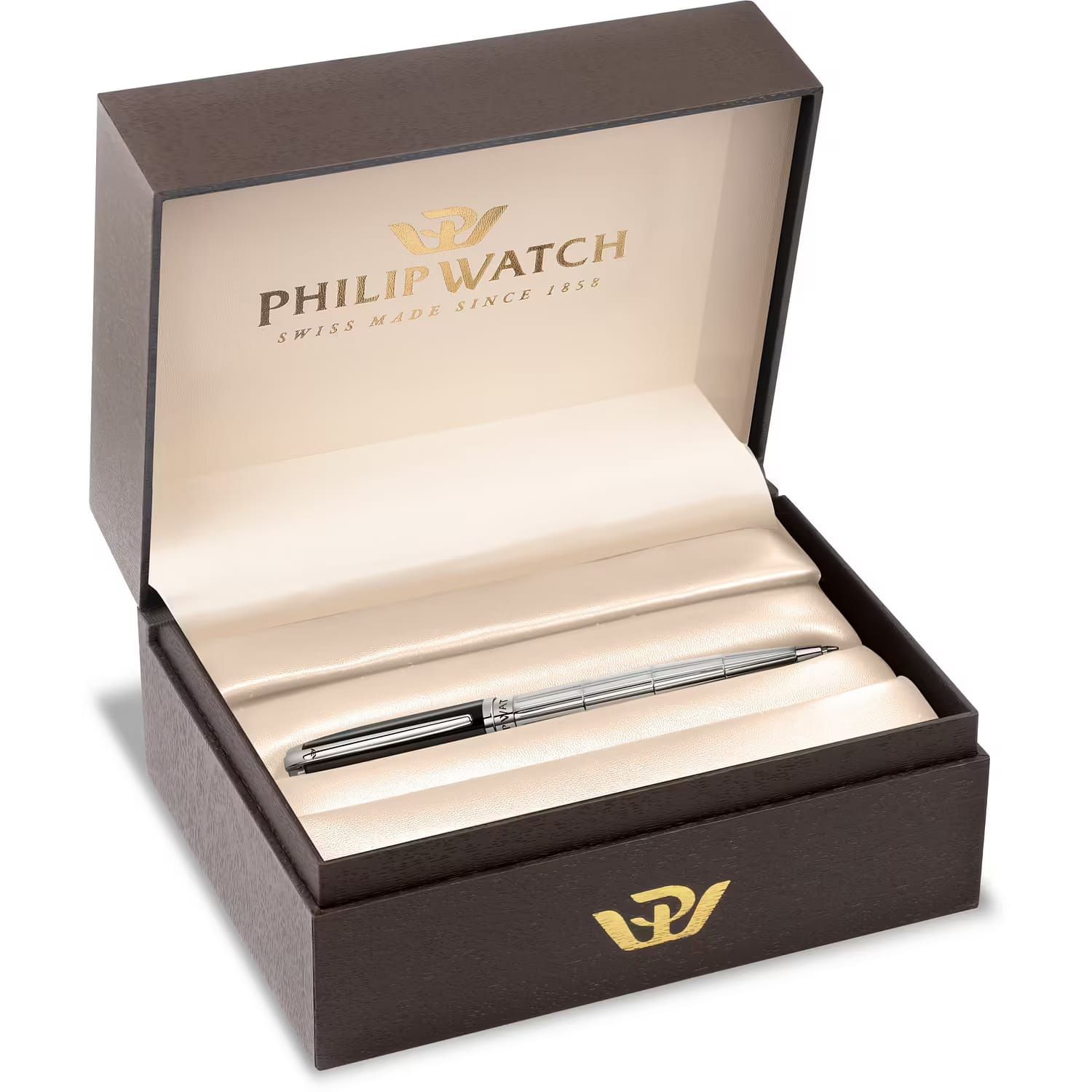 Una scatola di orologi Philip con una penna all'interno