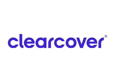 Clearcover logo in purple lowercase text on a white background