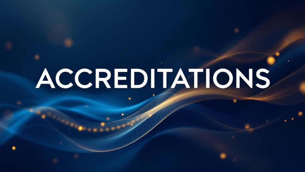 The word accreditations is on a blue background with a wave.