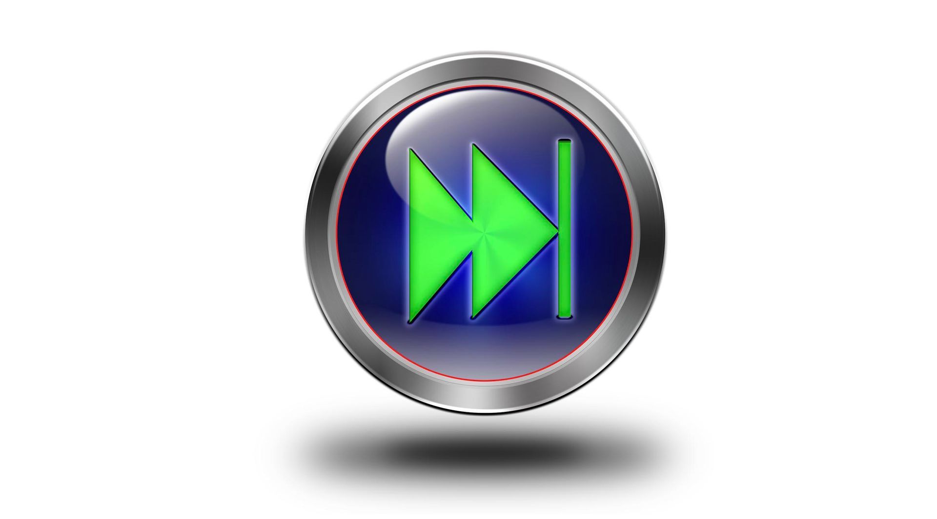 A blue button with a green arrow inside of it