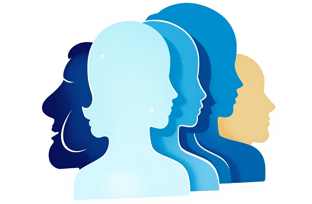 A group of people 's heads are lined up in a row.