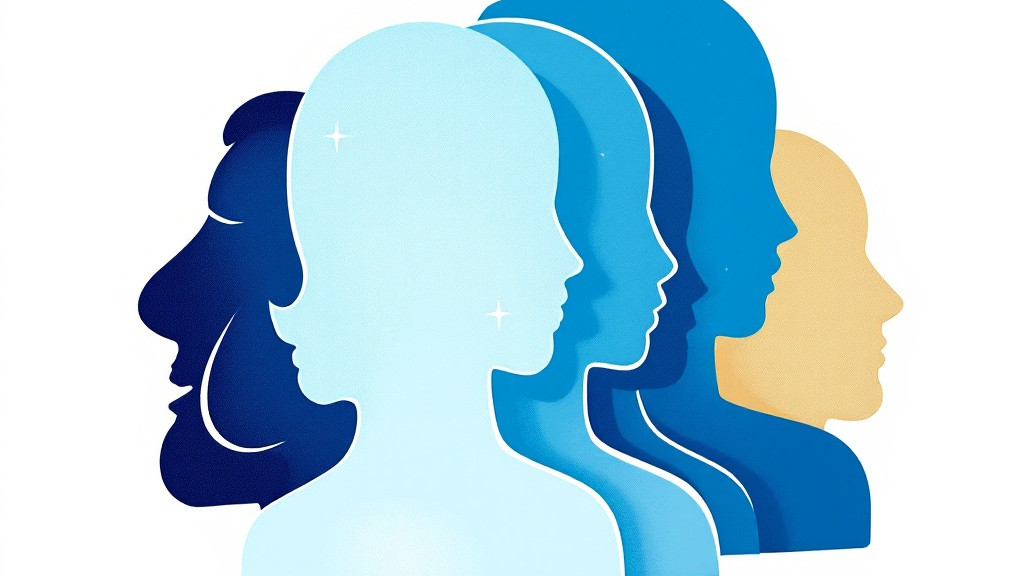 A group of people 's heads are lined up in a row.