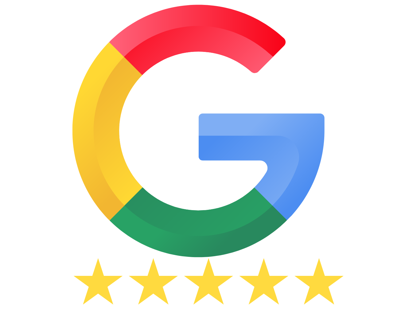 Google logo with five gold stars, indicating excellent reviews.