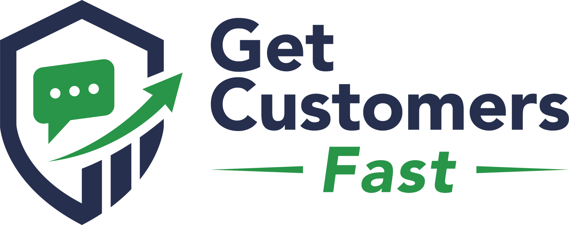 A green and blue logo for get customers fast