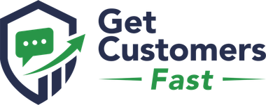 A green and blue logo for get customers fast