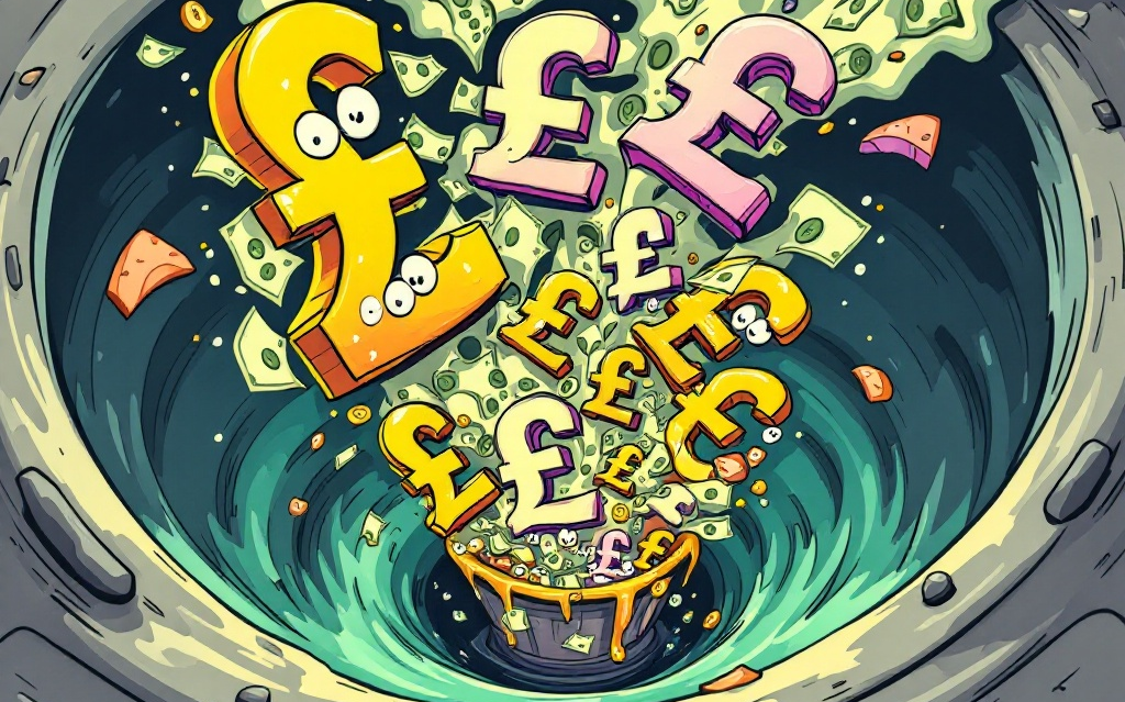 A cartoon illustration of a hole in the ground with money coming out of it.