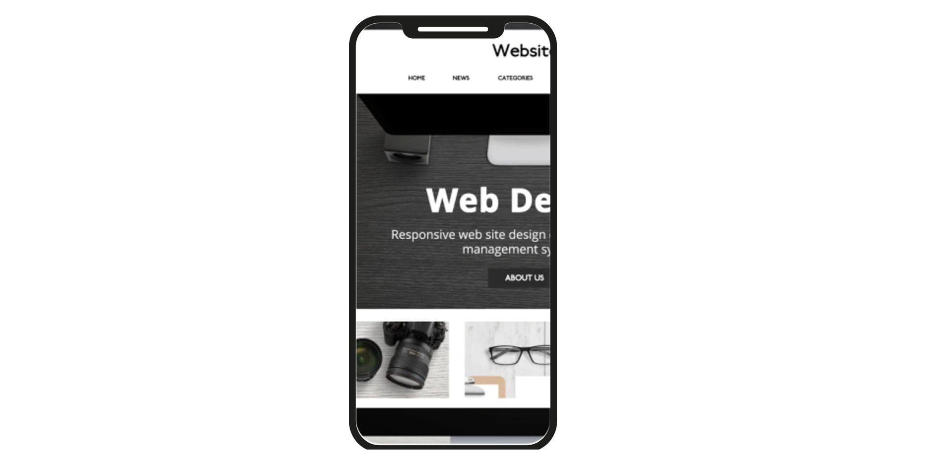A mobile phone with a web design website on it.