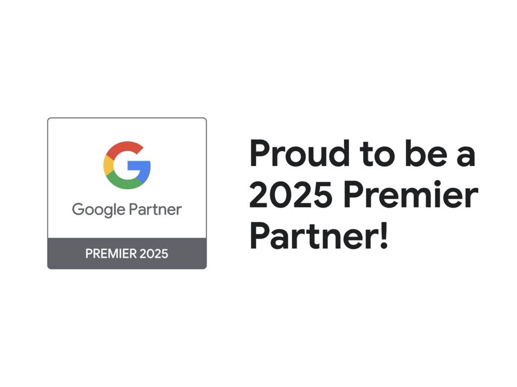 Google Partner badge, Premier 2025, text: Proud to be a 2025 Premier Partner!