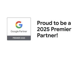 Google Partner badge, Premier 2025, text: Proud to be a 2025 Premier Partner!