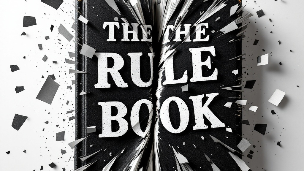 A broken book with the words the rule book written on it