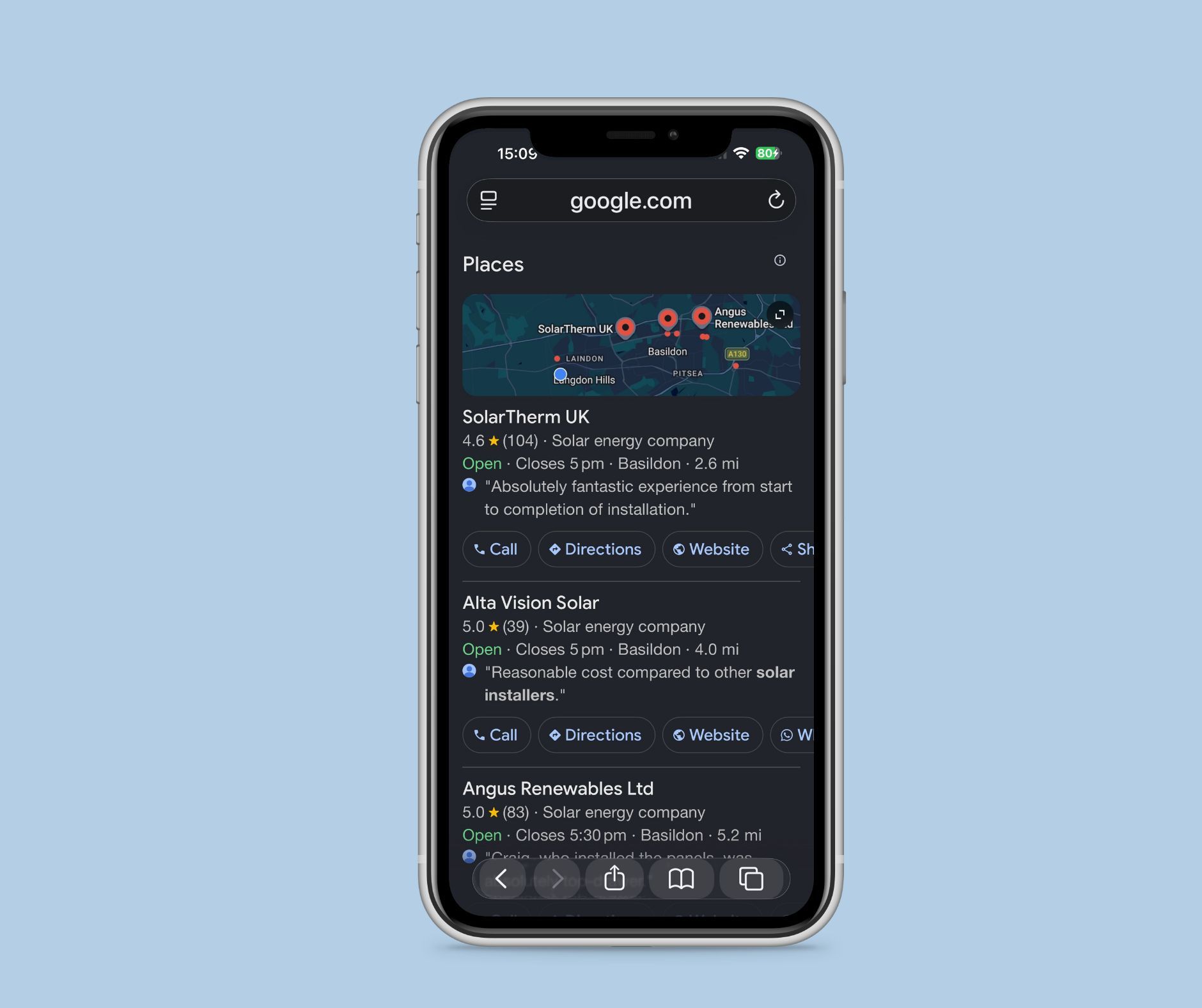 solar search Google map pack