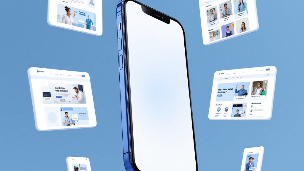 A blue cell phone with a white screen is surrounded by white tablets.