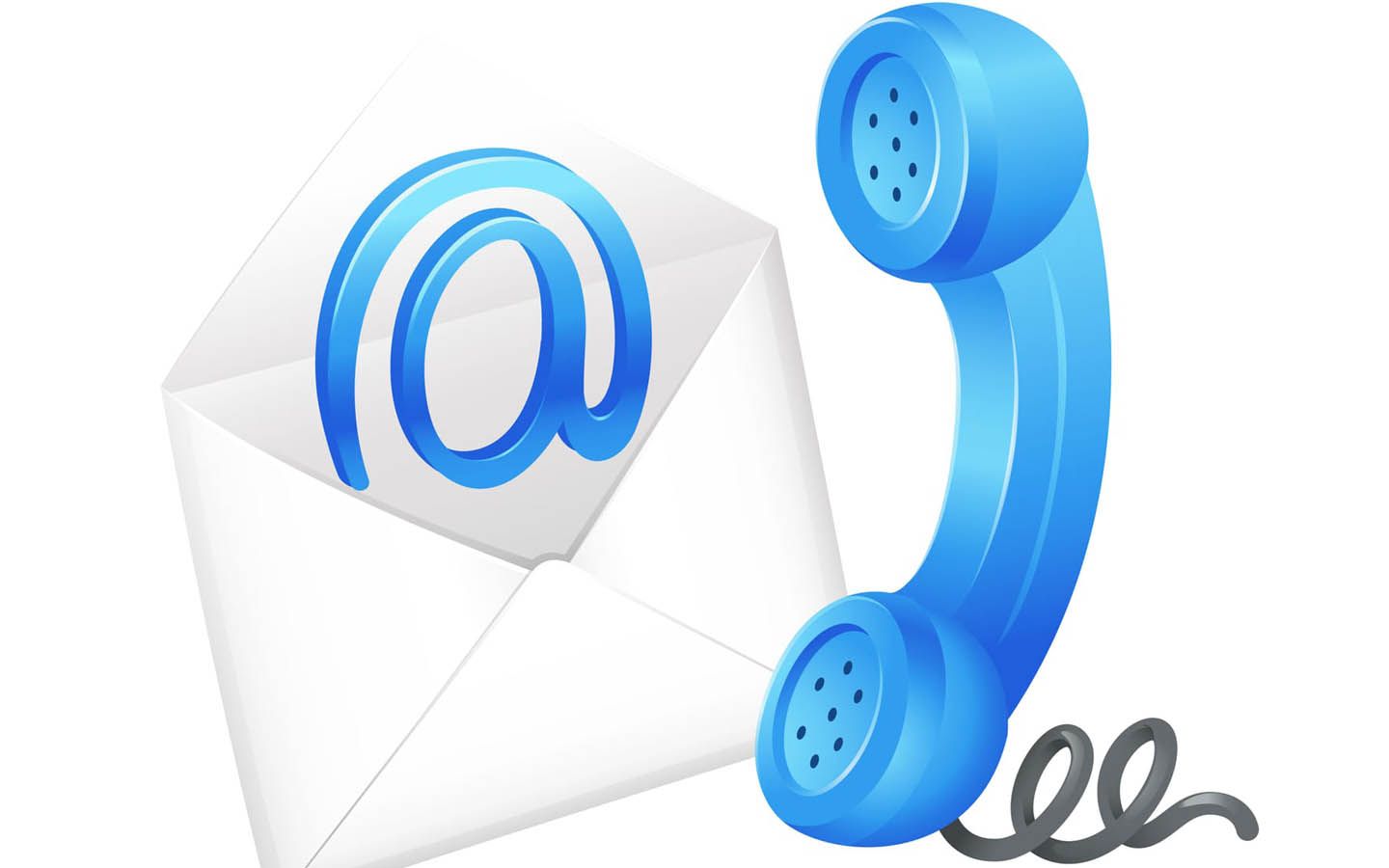 Envelope with email symbol and blue telephone handset.