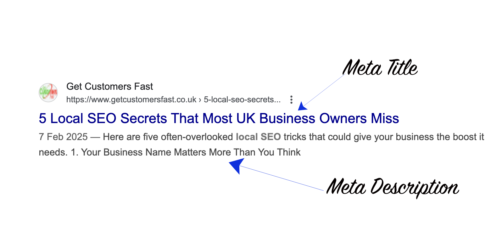 Screenshot of search result showing