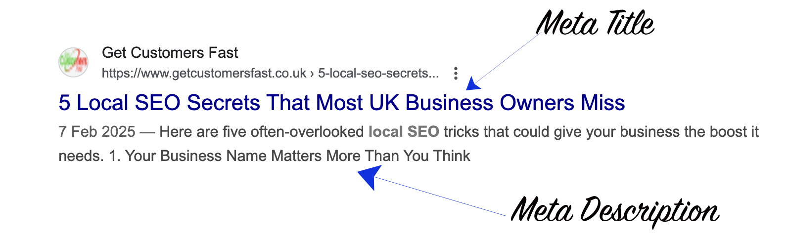 A google search for 5 local seo secrets that must uk business owners miss