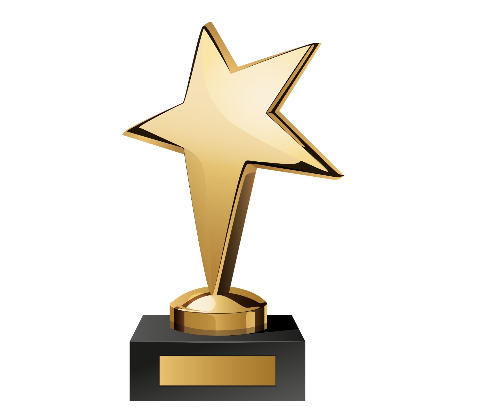 Gold star trophy on a black base with a gold plaque.