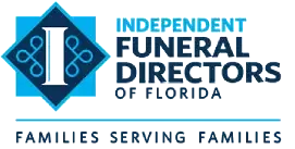 Logo for Independent Funeral Directors of Florida with blue emblem and “Families Serving Families” tagline