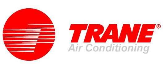 A red and white logo for trane air conditioning