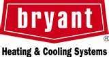 The logo for bryant heating and cooling systems is red and white.