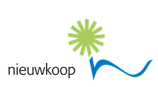 Een logo voor nieuwkoop met een groene ster en een blauwe golf