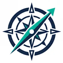 Navy and teal compass icon with an upward-right arrow, suggesting navigation or direction