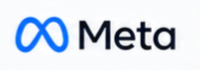 Meta logo with blue infinity symbol and black text on white background