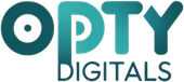 OPTY Digitals logo in teal and white with bold stylized lettering