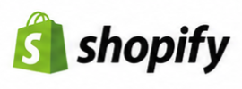 Shopify logo with green shopping bag icon and black wordmark on white background