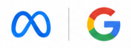 Meta and Google logos separated by a vertical line on a white background