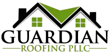 Logo for Guardian Roofing PLLC featuring a black and green roof graphic above the company name.