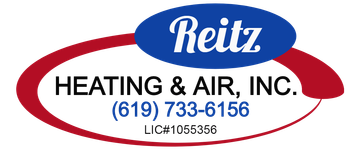 Reitz Heating & Air, Inc. logo with red oval, blue name, and phone number (619) 733-6156