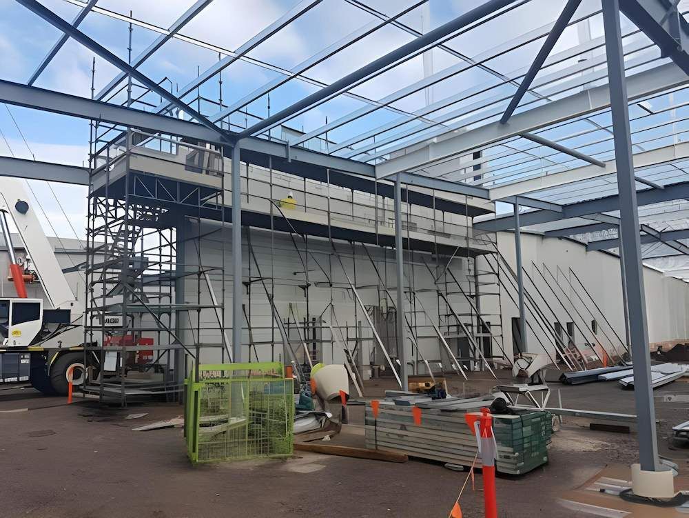 Construction Site Inside A Steel-frame Building With Scaffolding — All Coast Scaffolding In Buderim, QLD