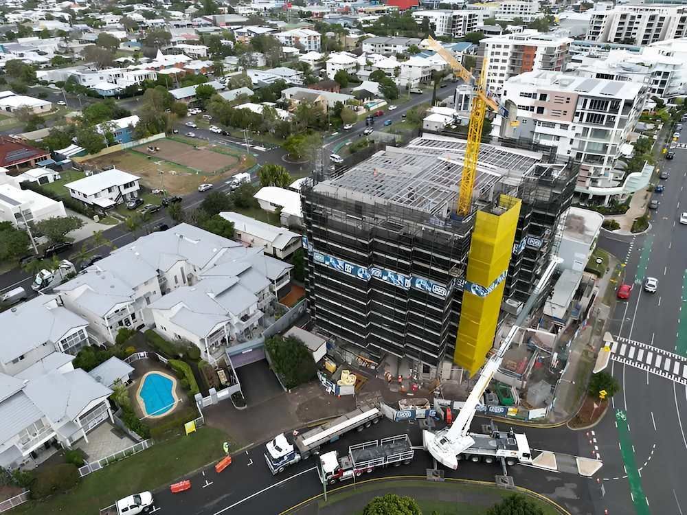 An Aerial View of a Building Under Construction in a City — All Coast Scaffolding In Yandina, QLD