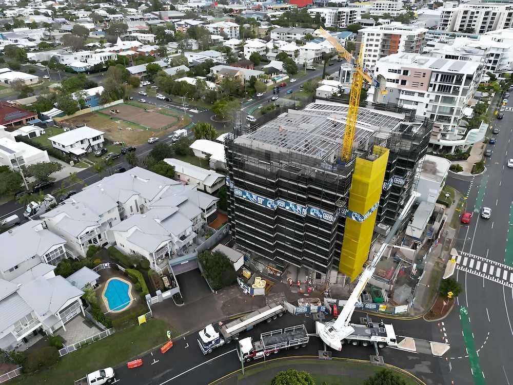 An Aerial View of a Building Under Construction in a City — All Coast Scaffolding In Alexandra Headland, QLD