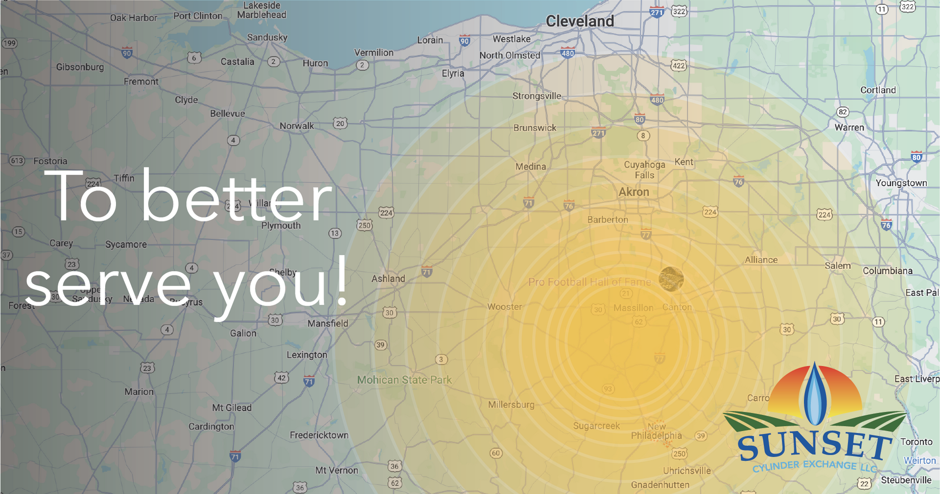 Map with a yellow sunburst, text