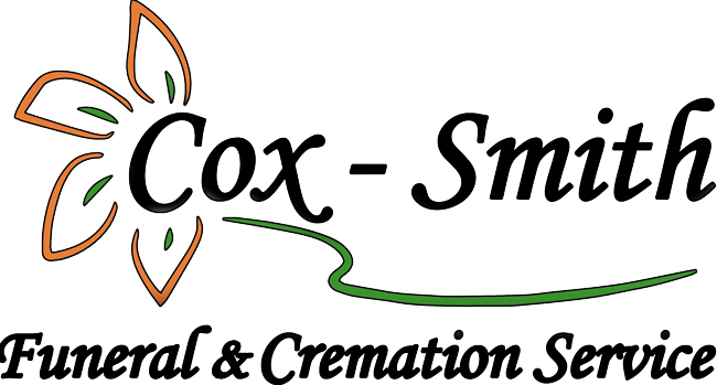 Cox-Smith Funeral & Cremation Service logo with brown and green floral design
