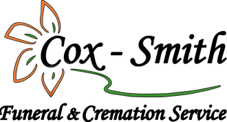 Cox-Smith Funeral & Cremation Service logo with brown and green floral design
