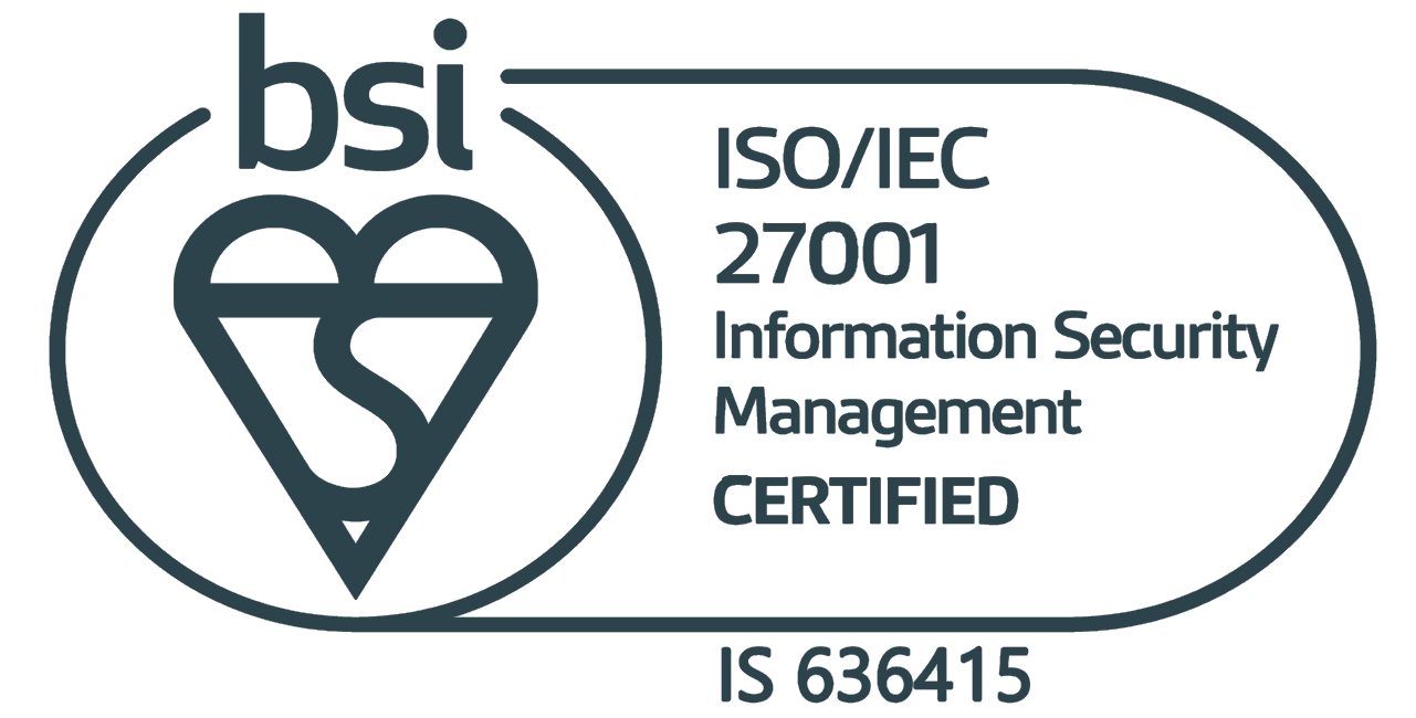 Vottunarmerki BSI ISO/IEC 27001 upplýsingaöryggisstjórnunar CERTIFIED. Inniheldur BSI Kitemark merkið.