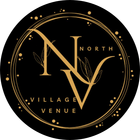 Gold “North Village Venue” logo with stylized N and V on a black circular background