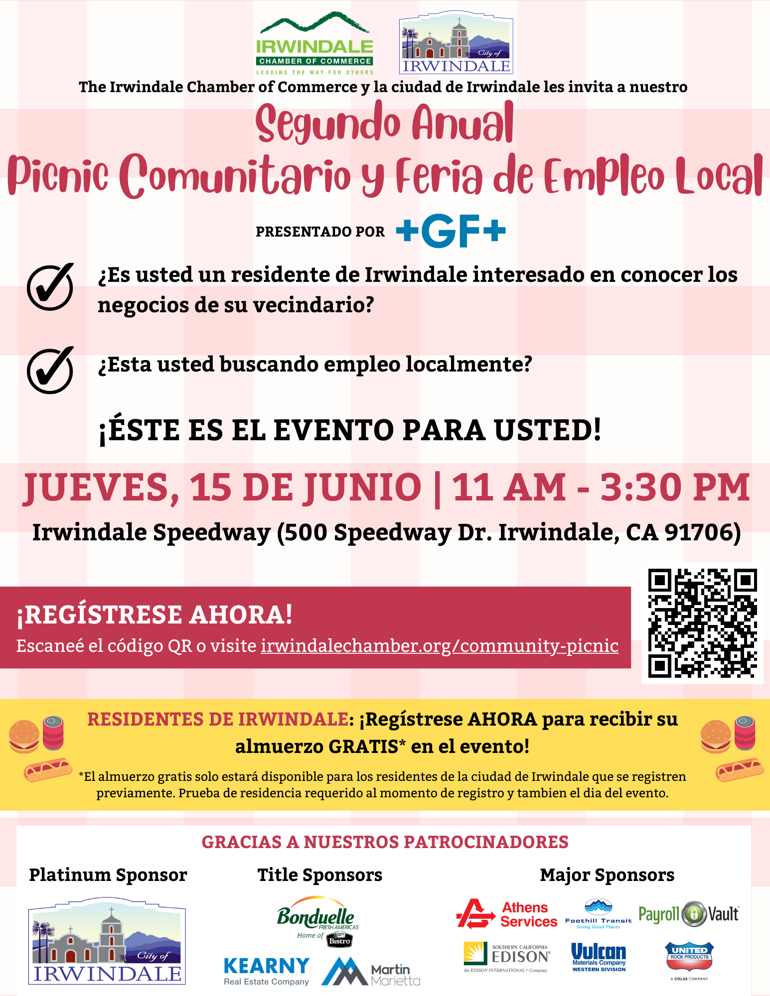 A poster for a picnic community y feria de empleo local