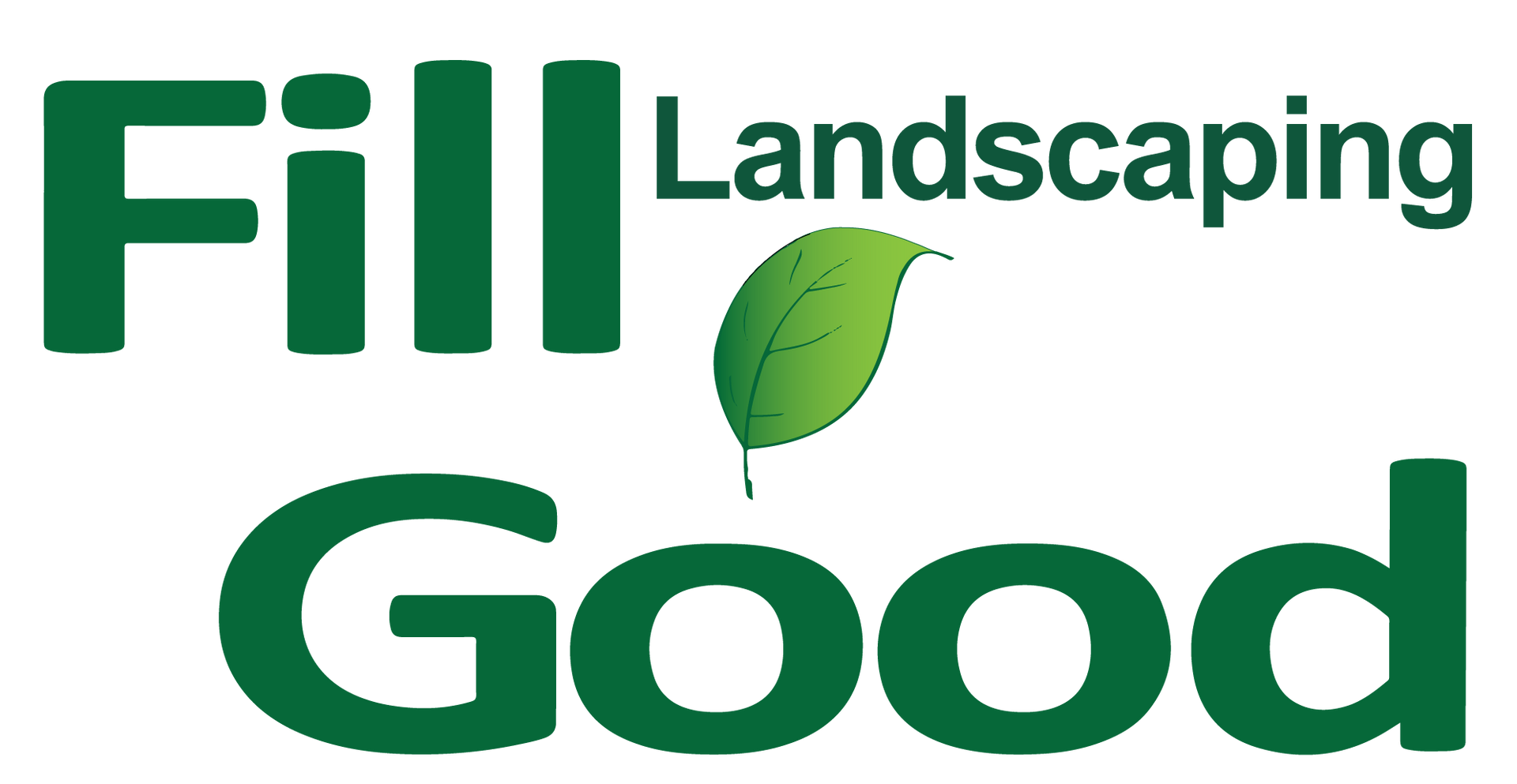 The logo for fill landscaping good has a green leaf on it.