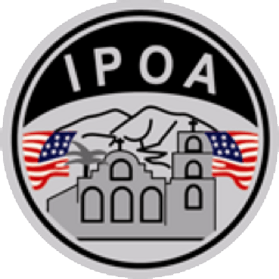 The logo for ipoa is a circle with a castle and mountains in it.
