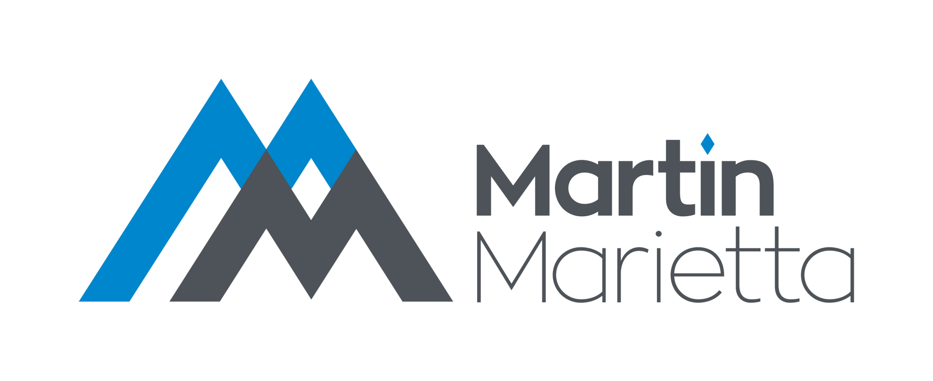 A logo for martin marietta with a blue and gray m on a white background.