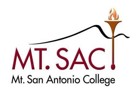 A logo for mt. san antonio college with a torch on top of a mountain.