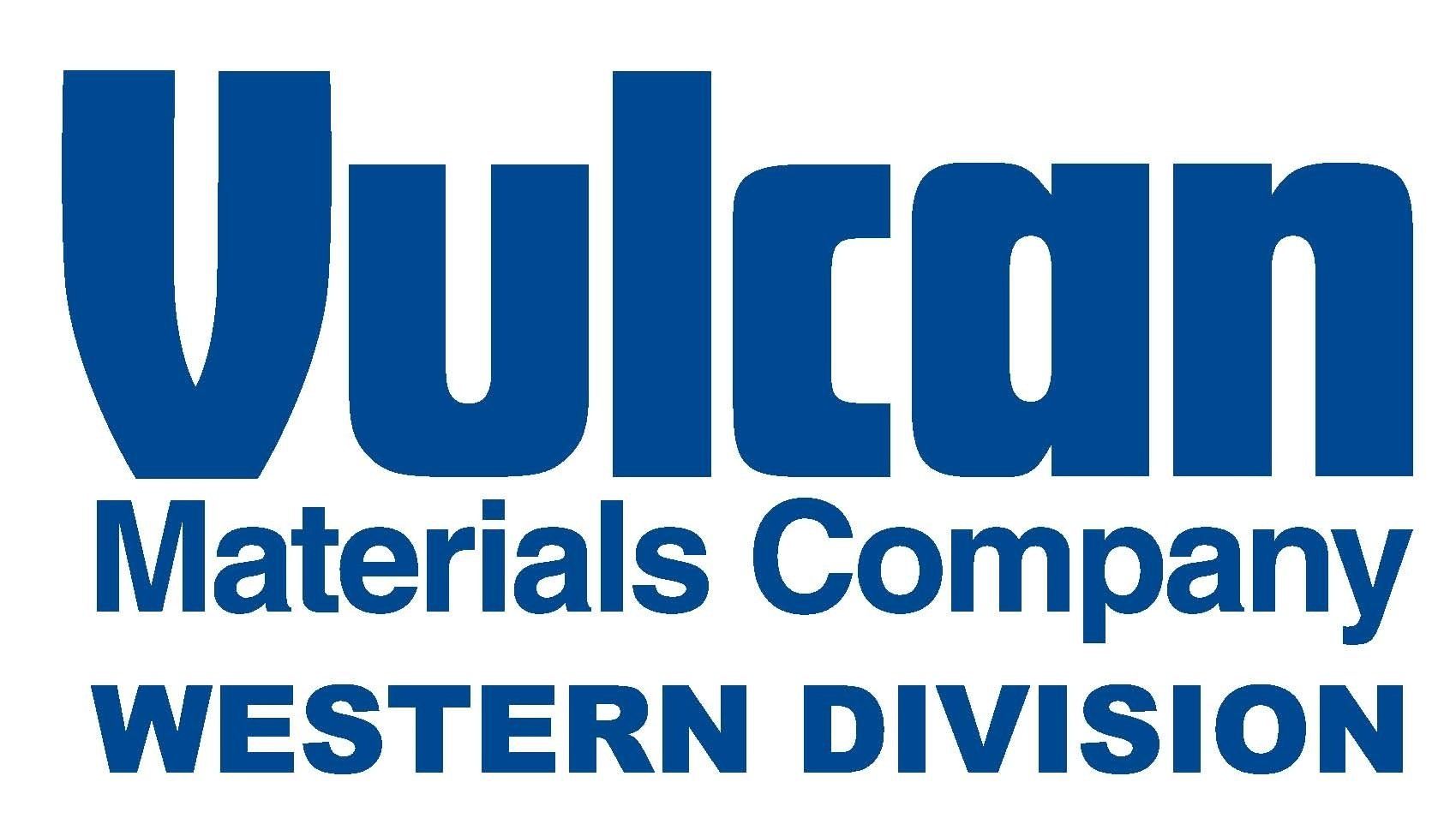 The logo for vulcan materials company western division is blue and white.